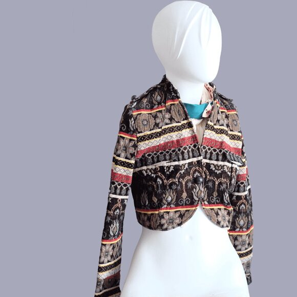 80s Cropped Tapestry Jacket Bolero - Vintage 1980s MARIO SERRANI Floral Tapestry - Picture 1 of 2